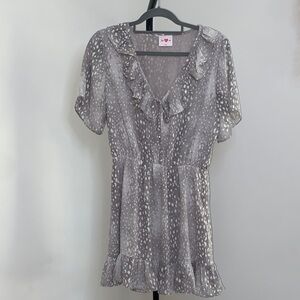 Buddy Love Gray Patterned Ruffle Blouse